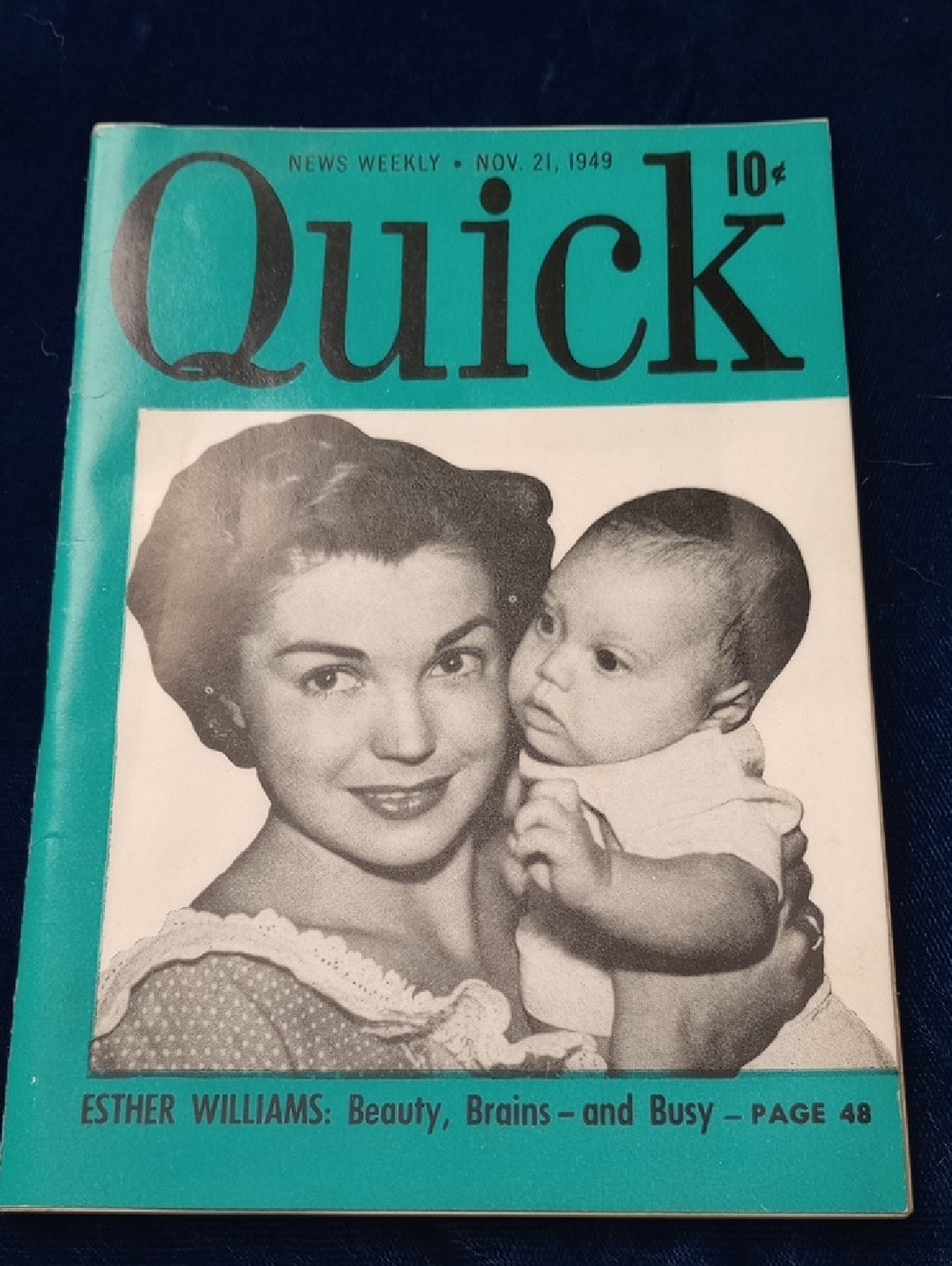Vintage Nov. 21, 1949 Quick Magazine - Teal Cover with Black & White Photo